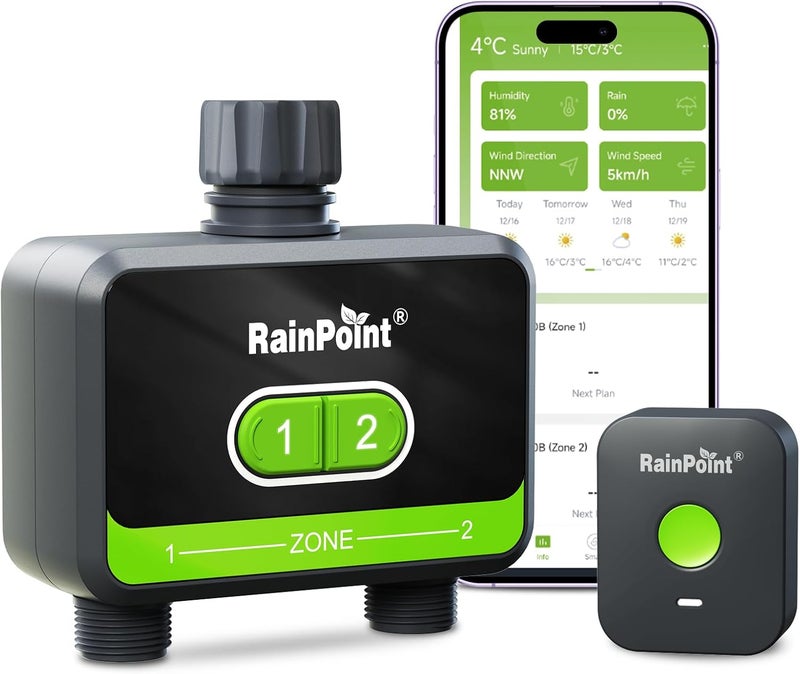 RAINPOINT WiFi Water Timer for Garden Hose, 2-Zone Smart Sprinkler Timer, WiFi Irrigation Controller, Automatic Watering System for Lawns and Yard - Image 1